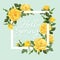 Decorative vintage yellow roses and bud with leaves in square shape.