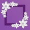 Decorative violet papercut border with white paper flowers