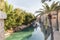 Decorative water channel around the bazaar and shopping mall - Souk Madinat Jumeirah in Dubai city, United Arab Emirates