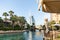 Decorative water channel flowing through the courtyard of the bazaar and shopping mall - Souk Madinat Jumeirah in Dubai city,