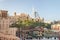 Decorative water channel flowing through the courtyard of the bazaar and shopping mall - Souk Madinat Jumeirah in Dubai city,