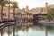 Decorative water channel flowing through the courtyard of the bazaar and shopping mall - Souk Madinat Jumeirah in Dubai city,