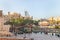 Decorative water channel flowing through the courtyard of the bazaar and shopping mall - Souk Madinat Jumeirah in Dubai city,