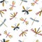 Decorative watercolor dragonfly seamless pattern