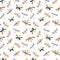 Decorative watercolor dragonfly seamless pattern