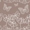 Decorative white flowers and butterfly seamless