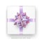 Decorative white gift box with hologram bow and ribbon isolated on white background. Top view. Vector