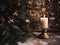 Decorative winter arrangement with fir and candles in cozy home interior, stylish room decor for Christmas holiday