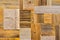 Decorative wooden background, set from different ecological rectangle wood tiles, brown aged plank, natural color