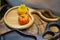 .Decorative wooden cutting boards with autumn pumpkin decorations