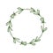 Decorative wreath of linear flowers in a circle. Floral border of twigs, leaves, abstract flowers. Elegant frame in simple,