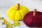 Decorative yelllow and red pumpkins made from felt