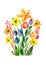 Decorative yellow flowers, Translucent overlying watercolor flower, Meadow flowers, celebration delicate watercolor bouquet