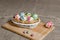 Decoupage Easter eggs are handmade in the basket