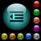 Decrease text indentation icons in color illuminated glass buttons