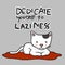 Dedicate yourself to laziness, cat sitting on red pillow cartoon illustration