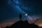 Dedicated Astronomer man planet starry sky night. Generate Ai