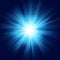 Deep blue glow star burst flare explosion transparent light effect. EPS 10