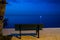 Deep Blue Horizon By The Seaside With Empty Bench