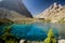 Deep blue lake in Fann mountains at sunrise