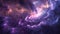 A deep blue and purple nebula swirling with clouds of gas and dust giving birth to new stars and galaxies. The image
