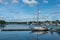 Deep Blue sky over scenic  New England Harbor