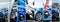 Deep dark blue car, collage horizontal mockup sport speed