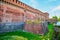 Deep dug moat at the walls of Sforza\\\'s Castle in Milan, Italy