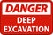 Deep Excavation Danger Sign On White Background