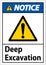 Deep Excavation Notice Sign On White Background