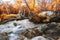 Deep forest waterfall in autumn scene at Erawan waterfall Nation