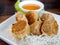 Deep Fried Crab Meat Rolls or Hoi Jo. Traditional local Chinese food for appetizer.