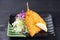 Deep-fried horse mackerel on a dining table