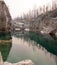 Deep Green Pool of still water in Meadow Creek Gorge in the Bob Marshall Wilderness area in Montana USA