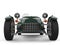 Deep green vintage open wheel sports racing car - front view closeup shot