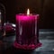 A deep magenta candle its flame burning with a gentle glow. Trendy color of 2023 Viva Magenta.. AI generation