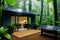 Deep in Nature, Eco Friendly Rainforest Workspace with solar power, AI Generated