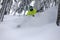 Deep Powder Snowboard Carve in Backcountry Forest Trees