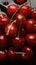 Deep red cherries peek through a golden crust on a pure white canvas