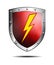 Deep Red Shield with Lightning Bolt Safeguard Icon or Symbol