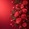 Deep romance Valentines day background with red roses and hearts