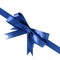 Deep royal blue gift ribbon bow corner diagonal isolated on white