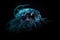 deep-sea creature swimming in the darkness of the deep, its bioluminescent lights shining