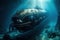 deep sea diver exploring an alien ship wreck illustration generative ai