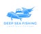 Deep sea fishing, marlin, mahi mahi and common dolphinfish, logo design. Fishing yacht, fish, animal and sport fishing, vector des