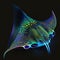 Deep sea monster Manta Ray Borealis with neon lights on its body, generative ai