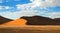 Deep shadows on Sossusvlei dunes at sunrise in Namib desert