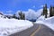 Deep Snow and Winding Road in Spring, Lassen Volcanic National Park, California