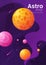 Deep space futuristic cartoon background, cover, brochure templa