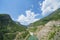 Deep terraced sides of gorge through mountains of Greece